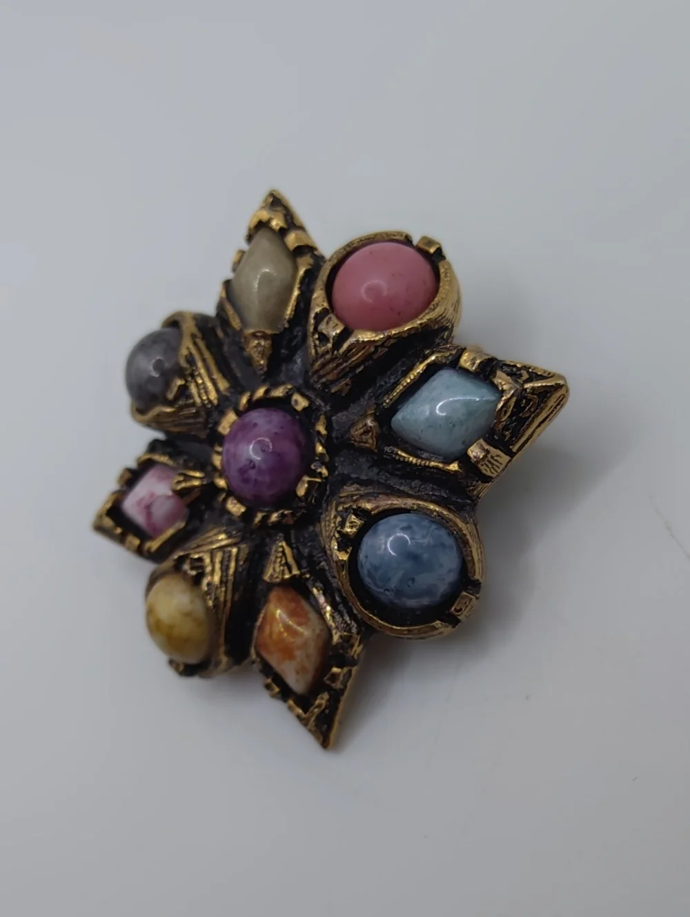 Vintage Maltese Celtic Cross Brooch With Glass Cabochons